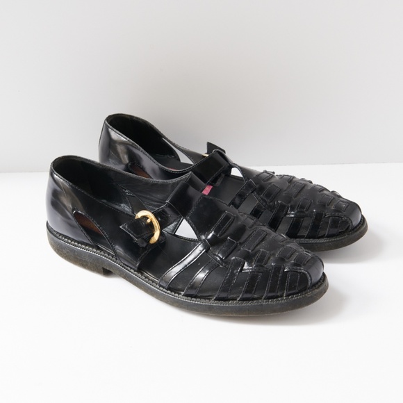 80s - SUSAN BENNIS - WARREN EDWARDS - Sandals - Men\'s - 10 - BLK Leather